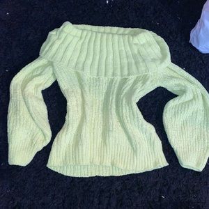 Off the shoulder lime neon green yellow sweater
